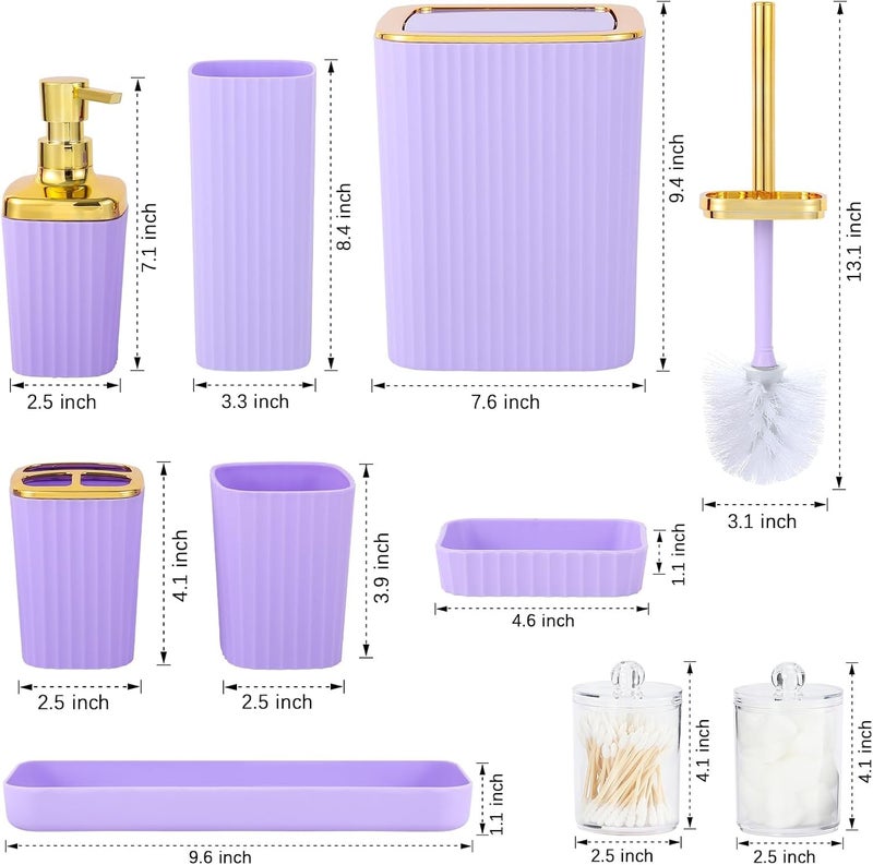 Viowil Purple Bathroom Set, 23 PCS Purple Bathroom Accessories Set with Shower Curtains, Trash Can, Toothbrush Holder, Soap Dispensers, Toothbrush Cup, Vanity Tray, Soap Dish, Toilet Brush, Qtip Holders - Image 2